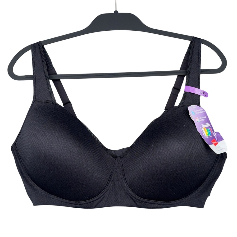 Hanes Ultimate Wireless‎ Bra Women 2XL Polyester Spandex Black HU29